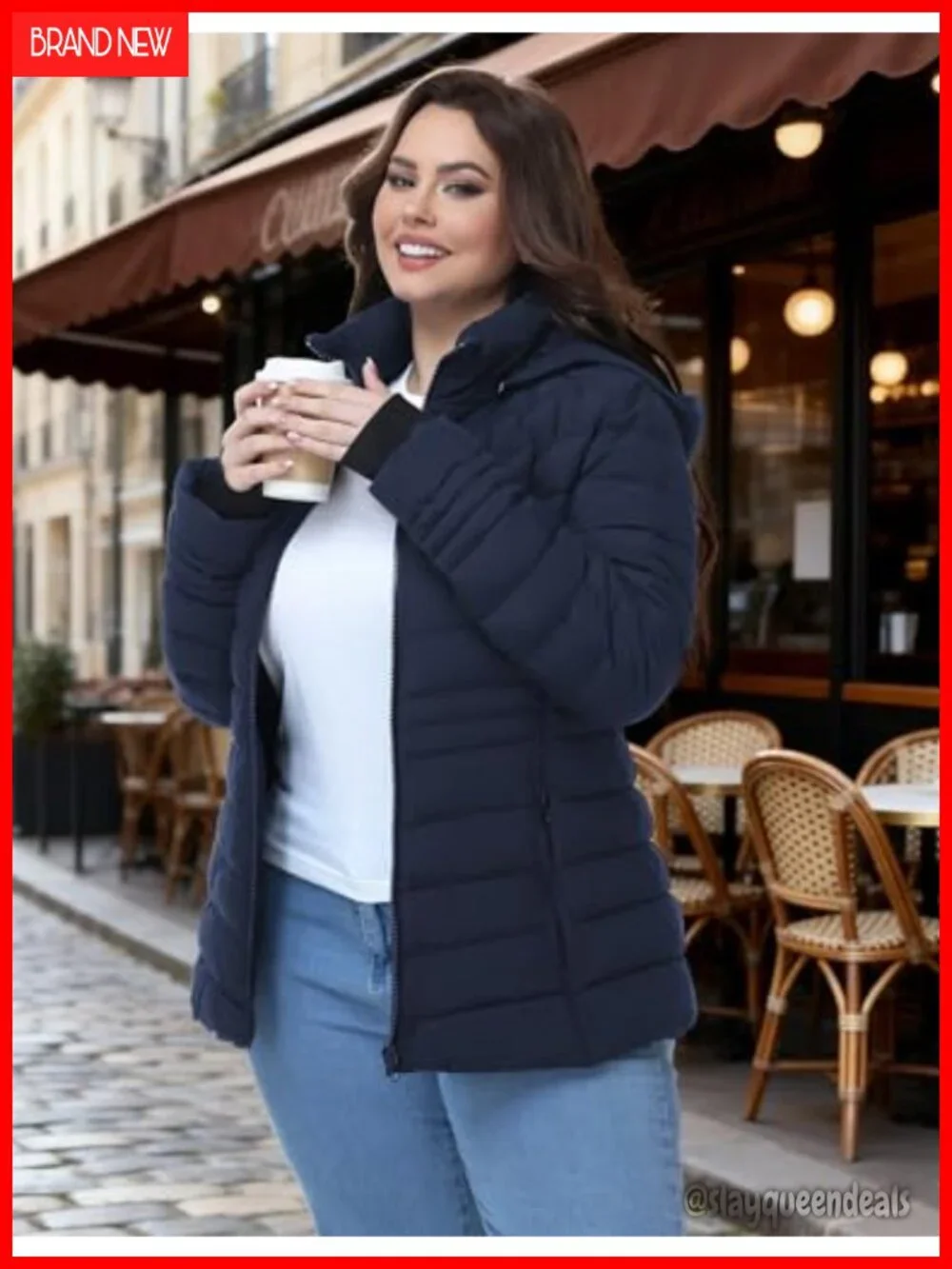 Plus Size Puffer Jacket, Lightweight Hooded Winter Coat 1X-6X